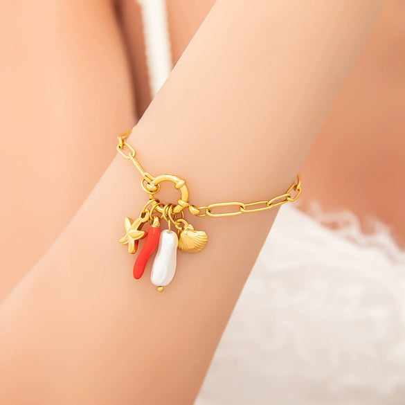 Wholesale Electroplated 18K Real Gold Stainless Steel Fruit Shape Pendant Bracelet For Women