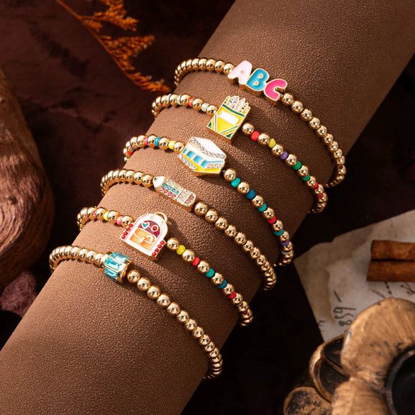 Wholesale Electroplated Metal Children's Ins Style Letter Number Text Beaded Bracelet