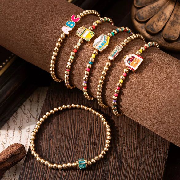 Wholesale Electroplated Metal Children's Ins Style Letter Number Text Beaded Bracelet