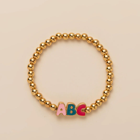 Wholesale Electroplated Metal Children's Ins Style Letter Number Text Beaded Bracelet