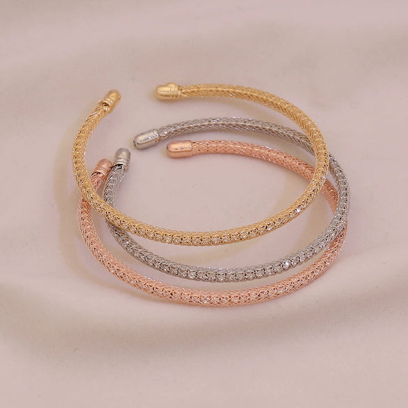 Wholesale Electroplated Metal Cshaped Rhinestone Mesh Open Elastic Bracelets For Women