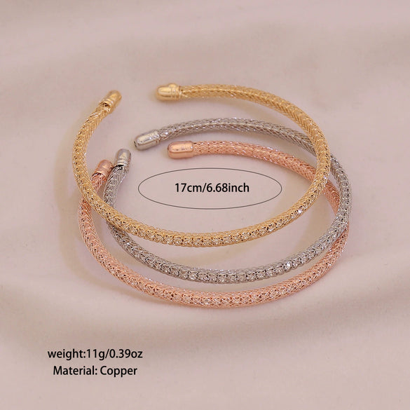 Wholesale Electroplated Metal Cshaped Rhinestone Mesh Open Elastic Bracelets For Women