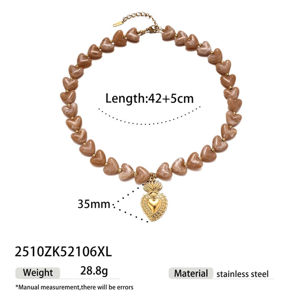Wholesale Electroplated Stainless Steel And Titanium Steel Heart Beaded Sweater Chain Necklace For Women In Minimalist Ocean Series Style