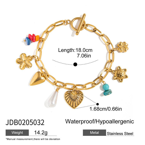 Wholesale Electroplated Stainless Steel Bracelet With Heart And Flower Shapes For Women