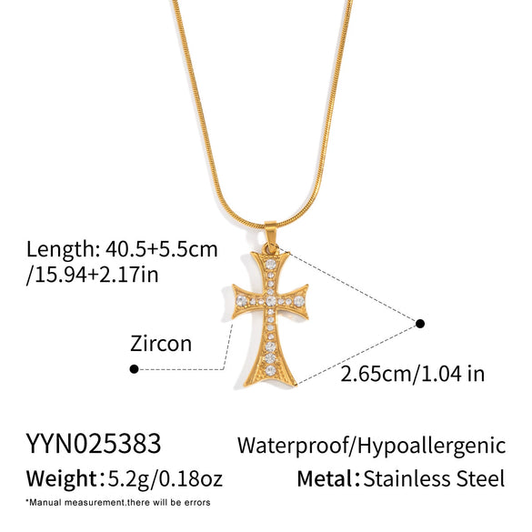 Wholesale Electroplated Stainless Steel Cross Crown Roman Numerals Inlaid Zircon Pendant Necklace And Earrings Set For Women