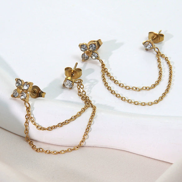 Wholesale Electroplated Stainless Steel Flower Tassel Earrings For Women