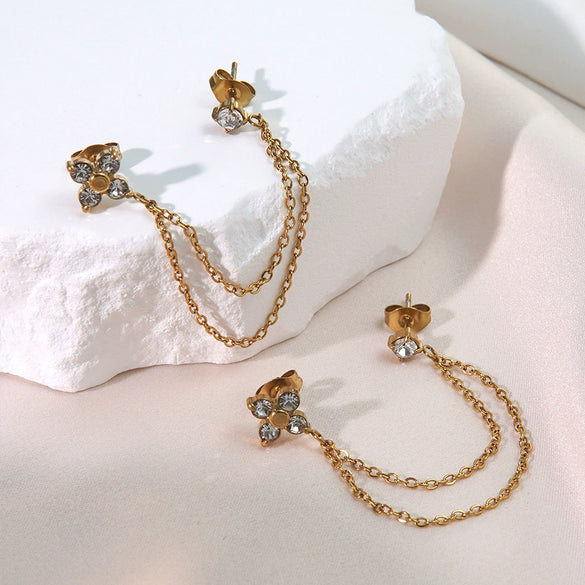 Wholesale Electroplated Stainless Steel Flower Tassel Earrings For Women