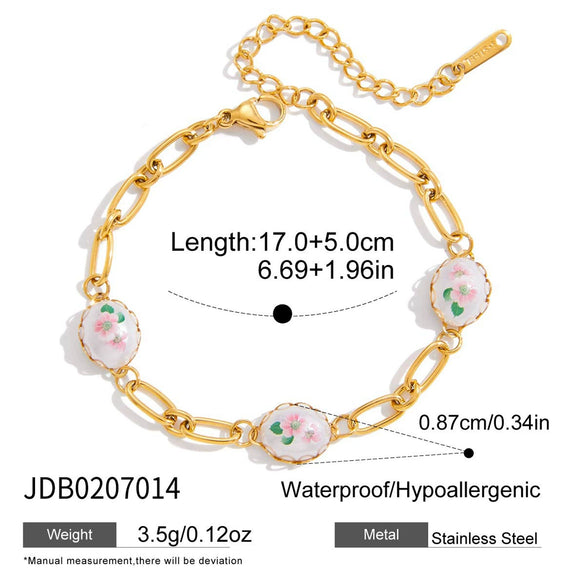 Wholesale Electroplated Stainless Steel Geometric And Floral Pattern Bracelet For Women