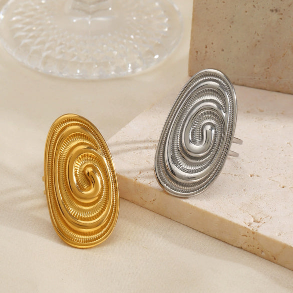 Wholesale Electroplated Stainless Steel Geometric Oval Open Ring For Women