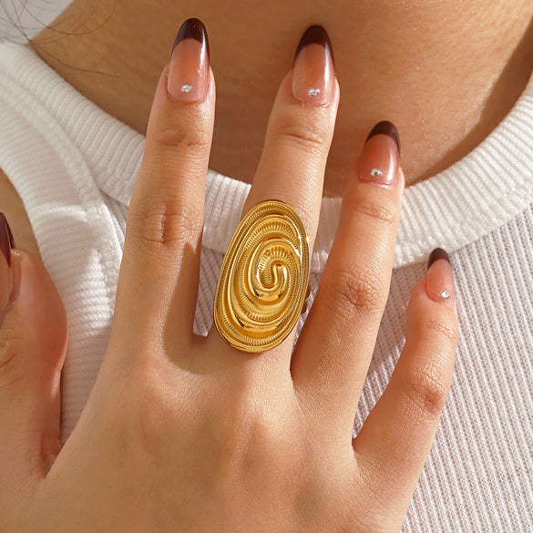 Wholesale Electroplated Stainless Steel Geometric Oval Open Ring For Women