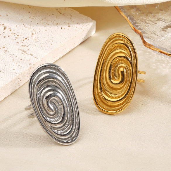 Wholesale Electroplated Stainless Steel Geometric Oval Open Ring For Women
