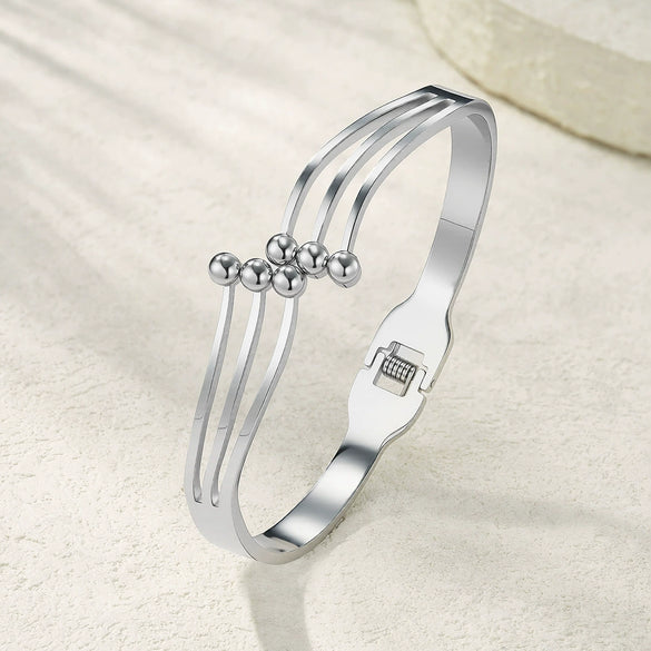 Wholesale Electroplated Stainless Steel Geometric Personality Threeline Ball Bead Bracelet
