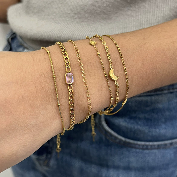 Wholesale Electroplated Stainless Steel Geometric Star And Moon Threelayer Zircon Bracelet For Women Minimalist Fashion Jewelry