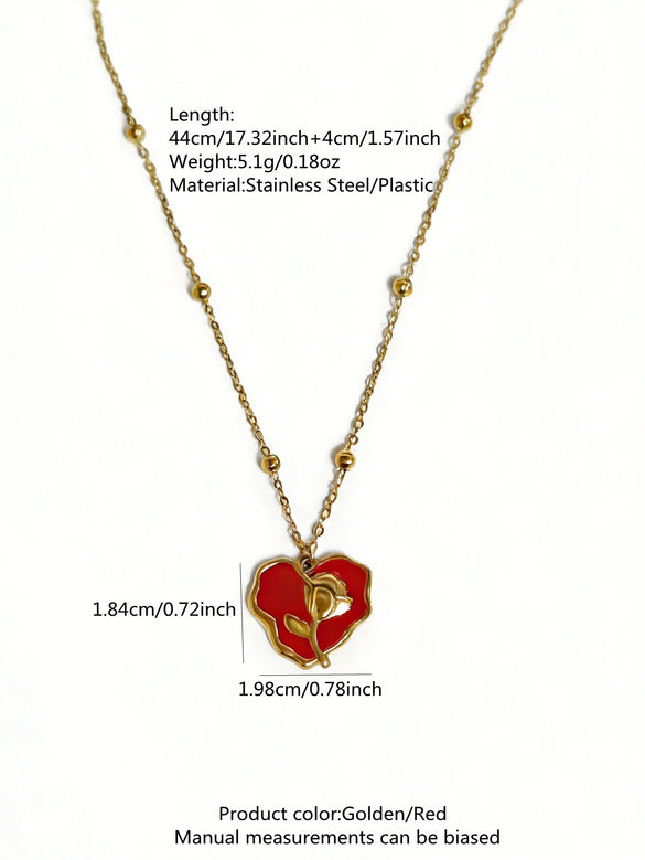 Wholesale Electroplated Stainless Steel Heart And Flower Pendant Necklace For Women In Fairy Style