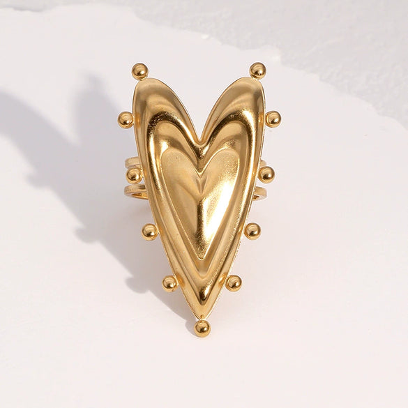 Wholesale Electroplated Stainless Steel Heart Shape Open Ring Women's Hand Jewelry