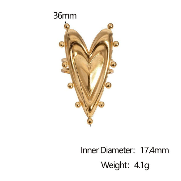 Wholesale Electroplated Stainless Steel Heart Shape Open Ring Women's Hand Jewelry