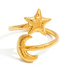 Wholesale Electroplated Stainless Steel Star Pattern Adjustable Open Ring For Women