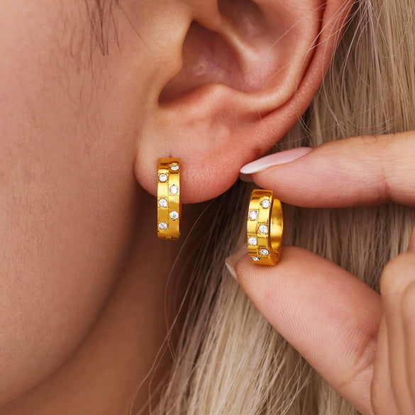 Wholesale Electroplated Titanium Steel And Zircon Geometric Ferris Wheel Inlaid Earrings For Unisex With Ins Style