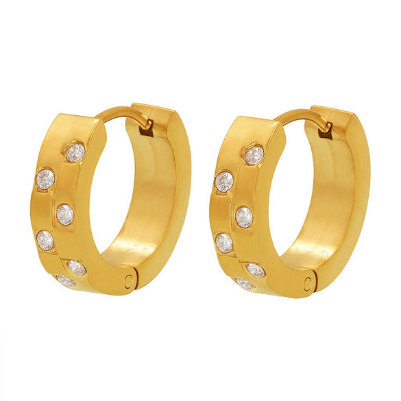 Wholesale Electroplated Titanium Steel And Zircon Geometric Ferris Wheel Inlaid Earrings For Unisex With Ins Style
