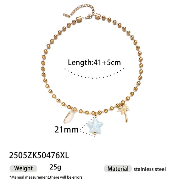 Wholesale Electroplated Titanium Steel Beaded Shell Ceramic Necklace For Women Sweet Cool Sexy Ins Nature Style
