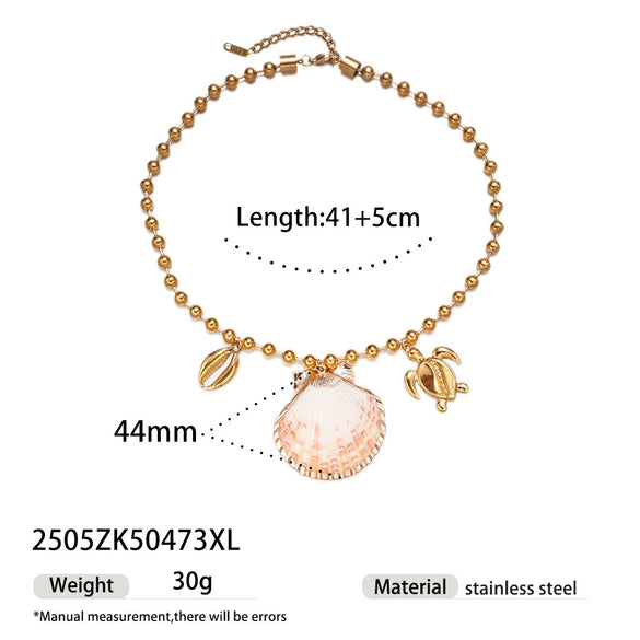 Wholesale Electroplated Titanium Steel Beaded Shell Ceramic Necklace For Women Sweet Cool Sexy Ins Nature Style