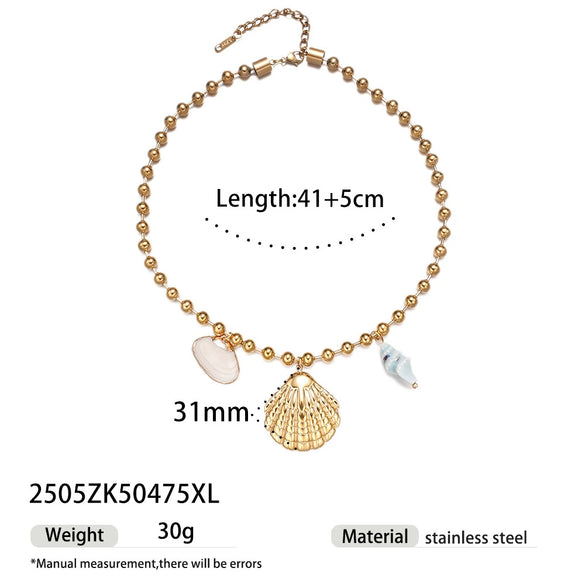 Wholesale Electroplated Titanium Steel Beaded Shell Ceramic Necklace For Women Sweet Cool Sexy Ins Nature Style