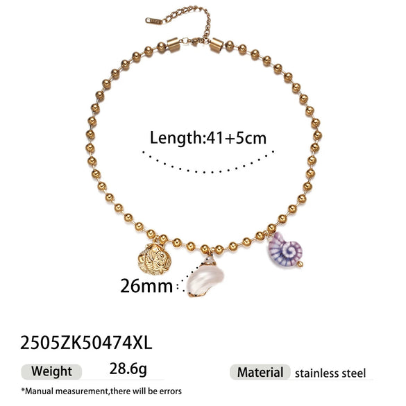 Wholesale Electroplated Titanium Steel Beaded Shell Ceramic Necklace For Women Sweet Cool Sexy Ins Nature Style