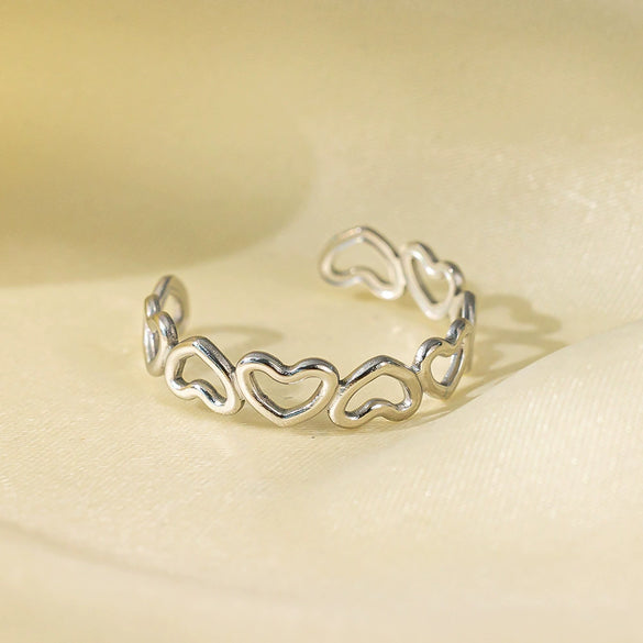 Wholesale Electroplated Titanium Steel Geometric Heart Flower Wave Shape Opening Adjustable Hollow Ring For Women