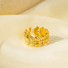Wholesale Electroplated Titanium Steel Geometric Heart Flower Wave Shape Opening Adjustable Hollow Ring For Women