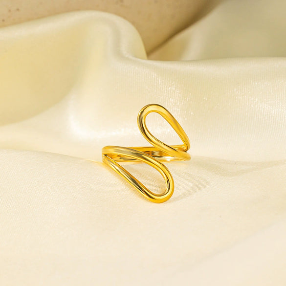 Wholesale Electroplated Titanium Steel Geometric Heart Flower Wave Shape Opening Adjustable Hollow Ring For Women