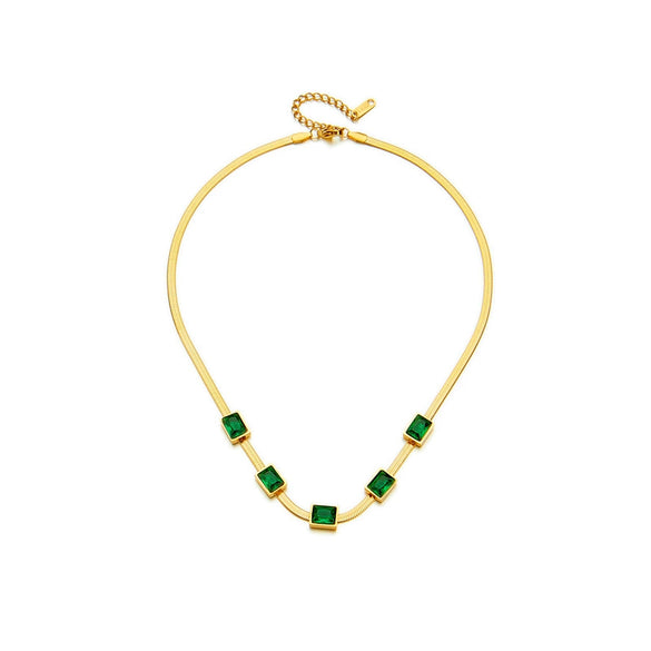 Wholesale Elegant All Match Gold Two Color Snake Bone Chain Square Jewelry Necklace With Diamond Embedded Titanium Steel Geometric Pattern Electroplated