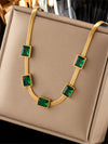 Wholesale Elegant All Match Gold Two Color Snake Bone Chain Square Jewelry Necklace With Diamond Embedded Titanium Steel Geometric Pattern Electroplated