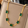 Wholesale Elegant All Match Gold Two Color Snake Bone Chain Square Jewelry Necklace With Diamond Embedded Titanium Steel Geometric Pattern Electroplated