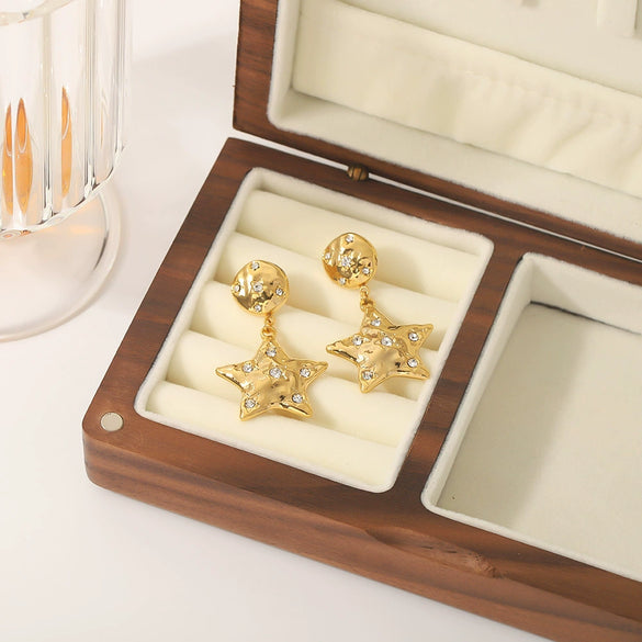 Wholesale Elegant All Match Titanium Steel Earrings With Star Pattern And 18K Vacuum Plating In Furnace For Women