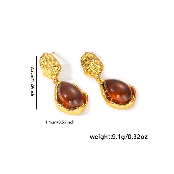 Wholesale Elegant Amber Titanium Steel Geometric Earrings Plated With 18K Gold