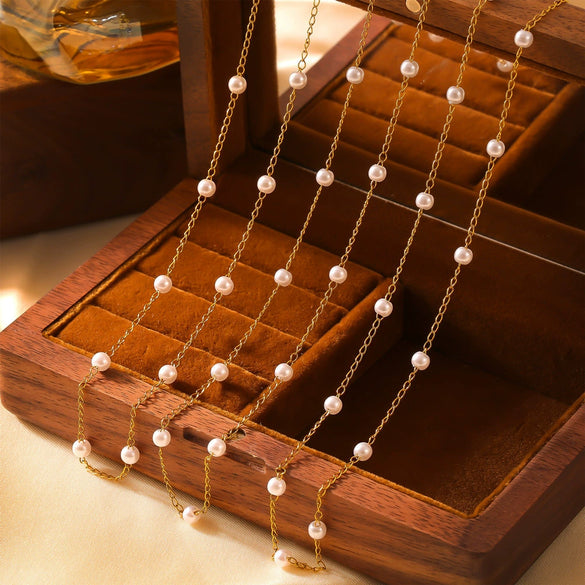 Wholesale Elegant Bead Necklace Women's Round Titanium Oshaped Chain Electroplated Jewelry