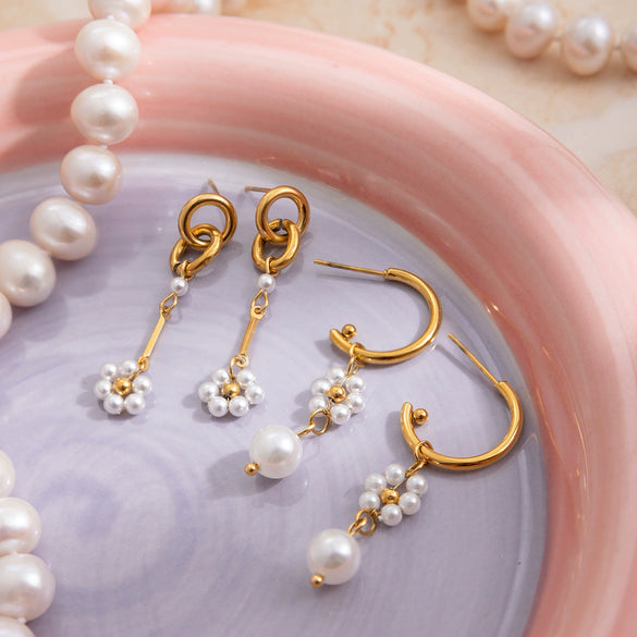 Wholesale Elegant Casual Minimalist Geometric Flower Stainless Steel Electroplated Earrings For Women
