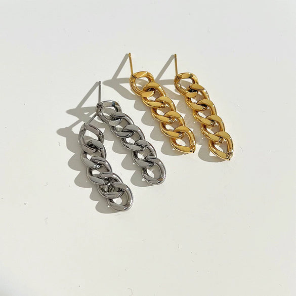 Wholesale Elegant Chain Tassel Earrings For Women High Grade Stainless Steel Geometric Design Electroplating Treatment