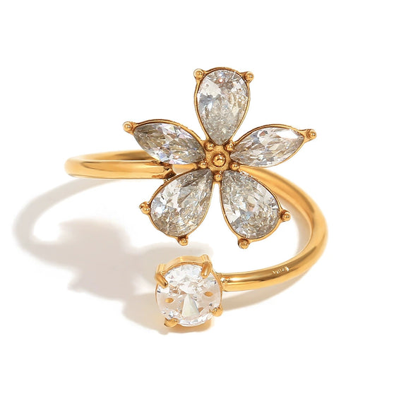 Wholesale Elegant Creative Niche Bracelet Stainless Steel 18K Gold Plated With Flower Opening Ring For Women