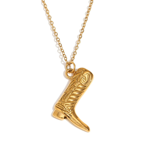 Wholesale Elegant Creative Pendant Necklace For Women Stainless Steel 18K Gold Plated Western Cowboy Boots Pendant With Geometric Pattern And Electroplating Treatment