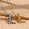 Wholesale Elegant Creative Pendant Necklace For Women Stainless Steel 18K Gold Plated Western Cowboy Boots Pendant With Geometric Pattern And Electroplating Treatment