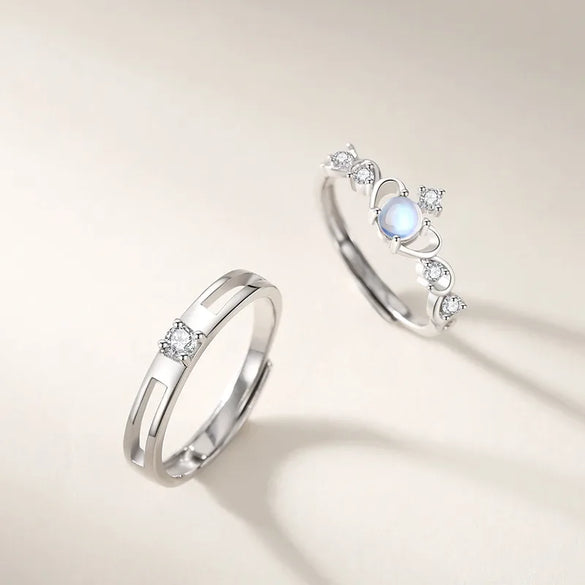 Wholesale Elegant Crown Sterling Silver Plating Inlay Moonstone Zircon Open Ring