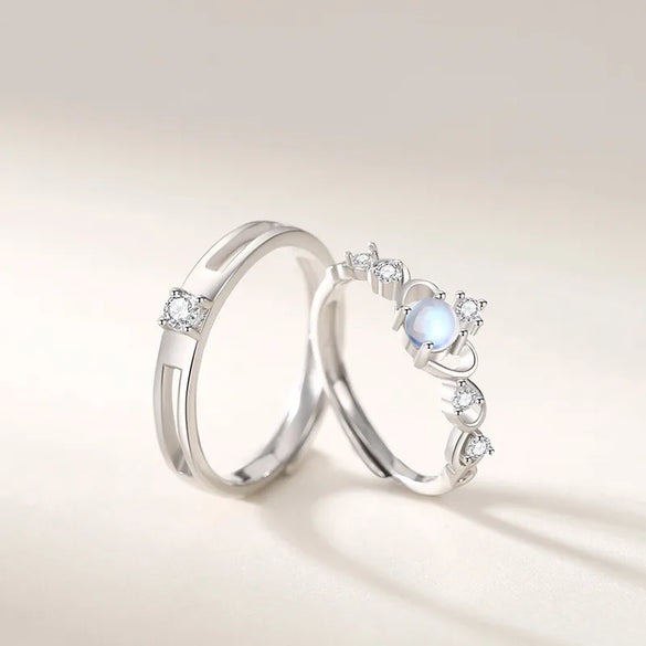 Wholesale Elegant Crown Sterling Silver Plating Inlay Moonstone Zircon Open Ring