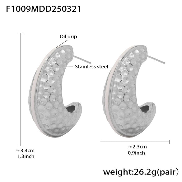 Wholesale Elegant Cshaped Hammer Pattern Oil Drop Titanium Steel Earrings For Women With Electroplating Design