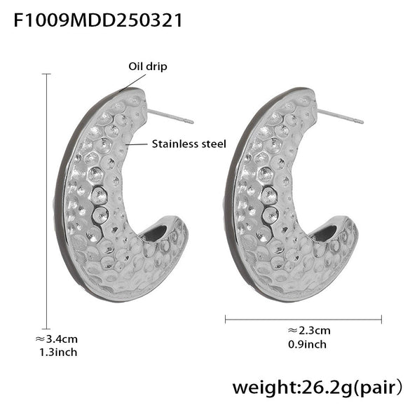 Wholesale Elegant Cshaped Hammer Pattern Oil Drop Titanium Steel Earrings For Women With Electroplating Design