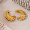 Wholesale Elegant Cshaped Hammer Pattern Oil Drop Titanium Steel Earrings For Women With Electroplating Design