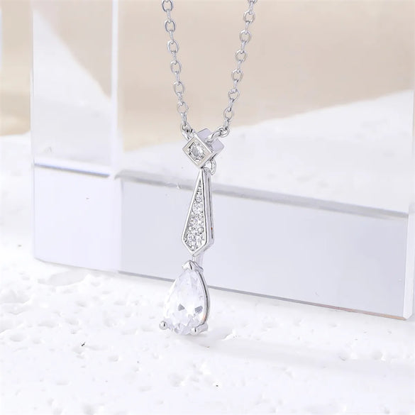 Wholesale Elegant Cute Luxurious Water Droplets 304 Stainless Steel Copper Plating Inlay Rhodium Plated Zircon Pendant Necklace