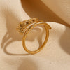 Wholesale Elegant Double Layer Three Flowers Open Ring Stainless Steel 18K Gold Plated Casting Jewelry With Geometric Styling For Women