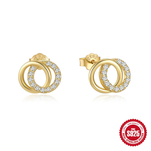 Wholesale Elegant Double Ring Geometric Stud Earrings 925 Sterling Silver Diamondembedded Electroplated For Women
