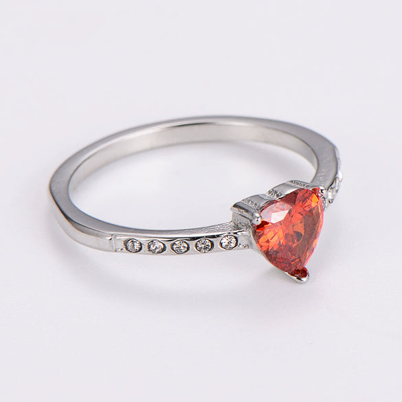 Wholesale Elegant Electroplated Stainless Steel Heart Shape Inlaid Zircon Colored Diamond Ring For Women